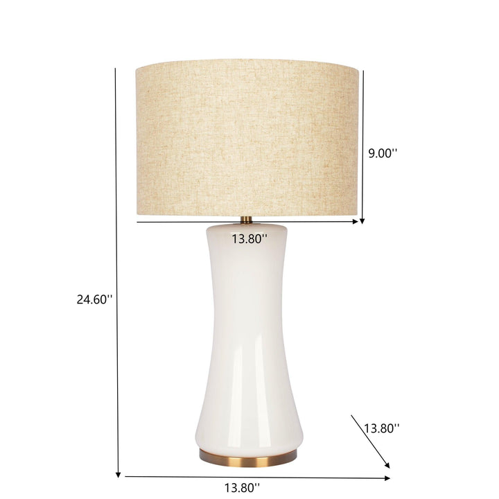 Dimension diagram for Glass Table Lamp with Golden Base, Off-White Body and Linen Drum Shade