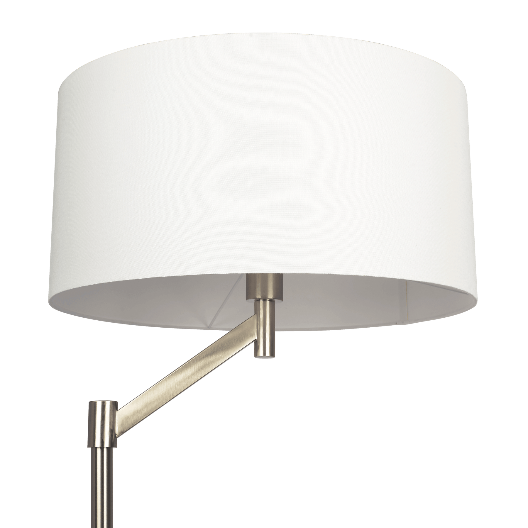 Brushed Nickel Floor Lamp, Rotary Switch, White Linen Shade, Metal Base — detail view