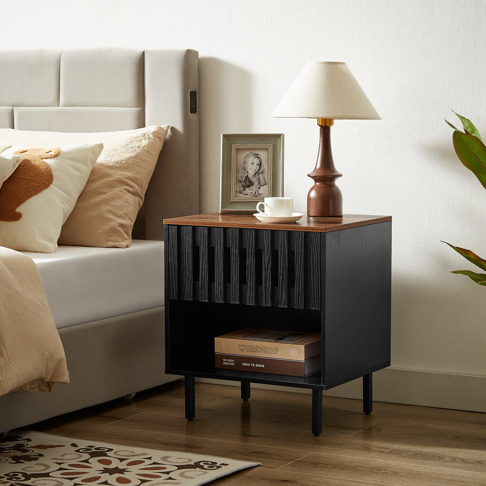 Grille-Door Nightstand Set of 2, Mid-Century Modern
