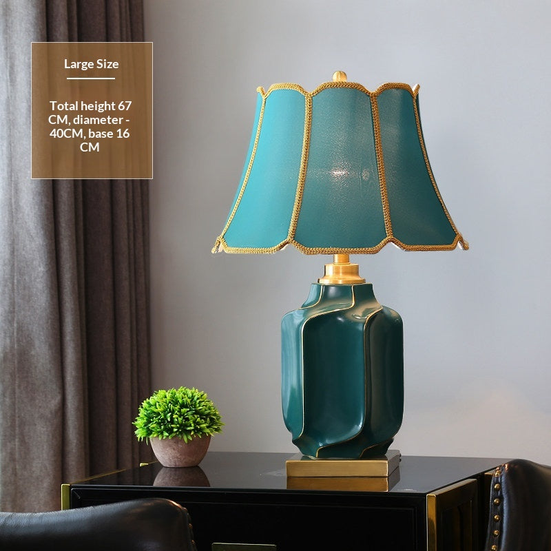 Ink Wash Ceramic Table Lamp, Copper Accents, Gray Linen Shade