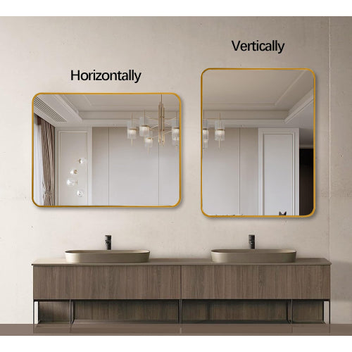 22x30 Inch Silver Metal Framed Rectangular Bathrrom Mirror For Wall.