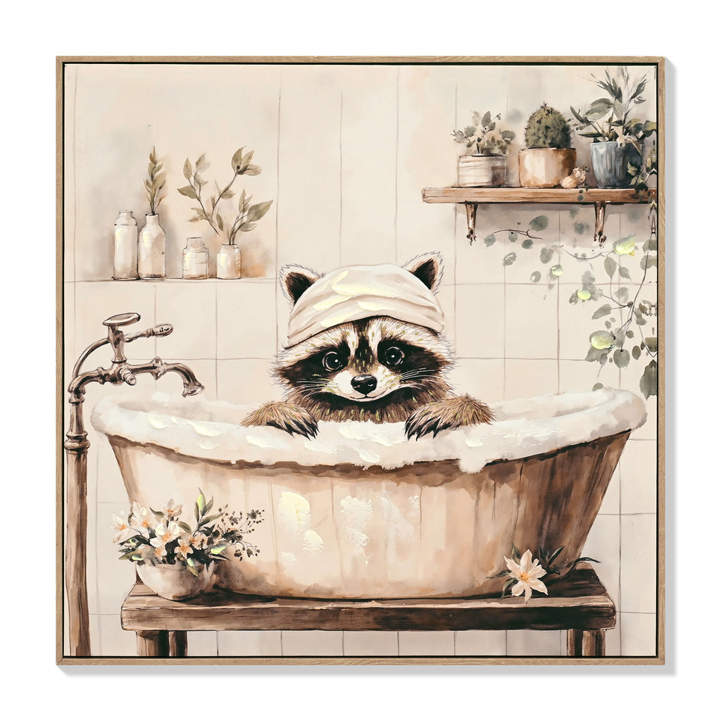Raccoon Bathroom Canvas Wall Art Raccoon In Bathtub Painting Funny Ani