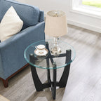 Round Glass Coffee Table with Black Metal Base, 23.5 in