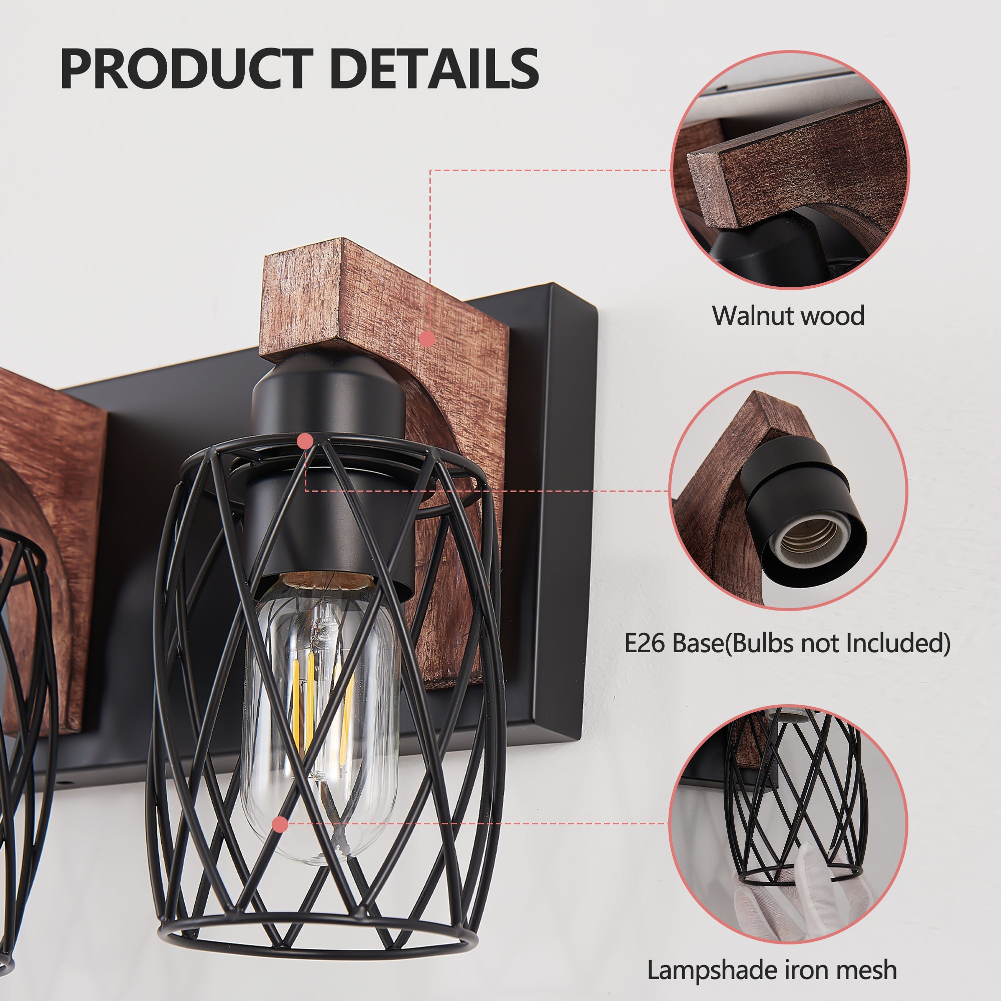 18 Industrial Vintage 3-Light Wall Sconce - Black Cage Wall Lighting F
