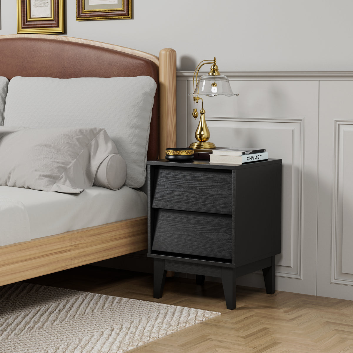 Vintage Bevel Nightstand Set of 2, Mid-Century Modern
