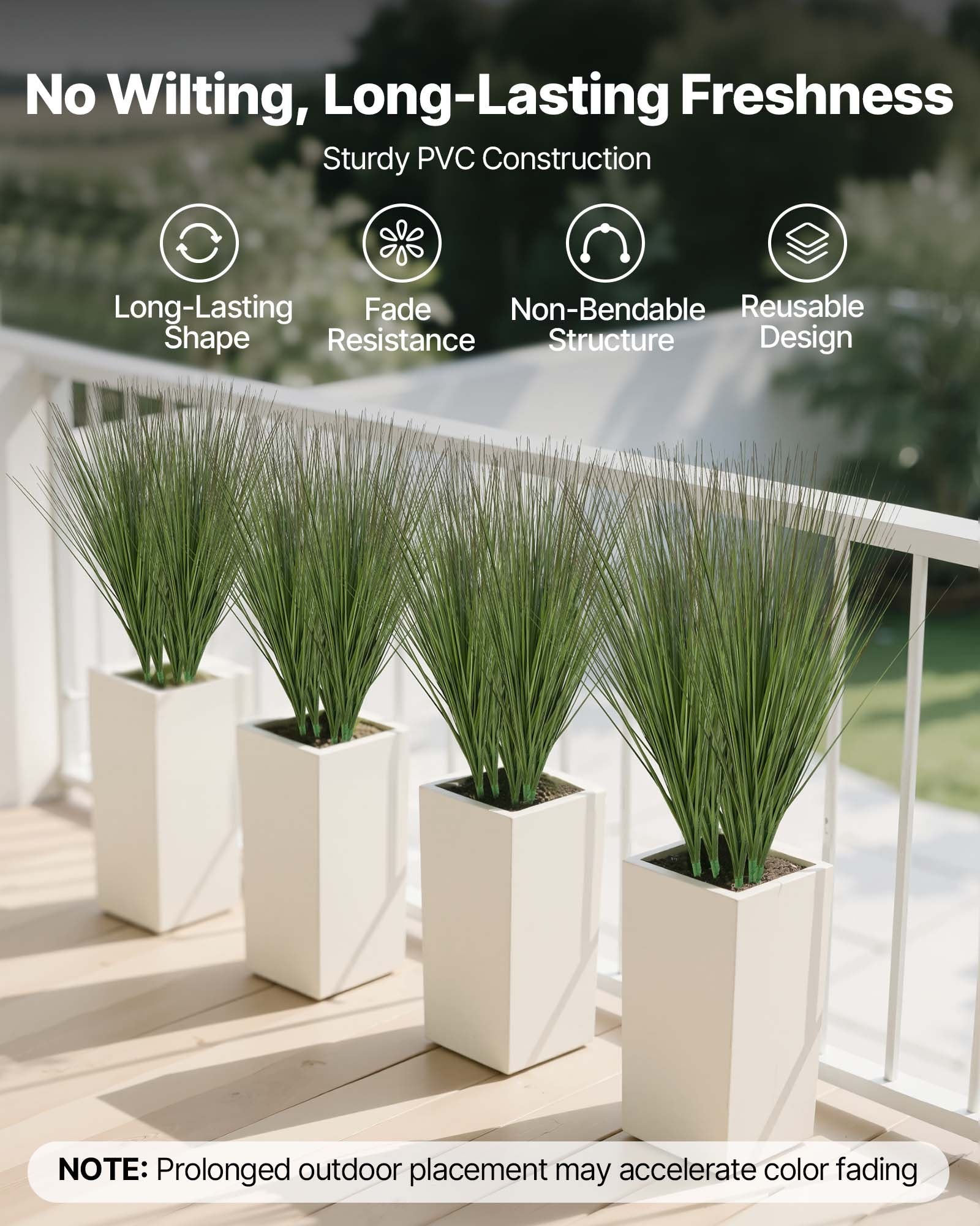 Artificial Onion Grass Plant, 27 in. Faux Greenery Stems, Green, Set of 8, for Table — detail view