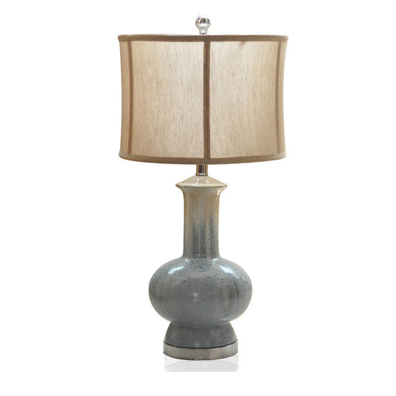 Glazed Ceramic Gourd Table Lamp, Speckled Gray Finish