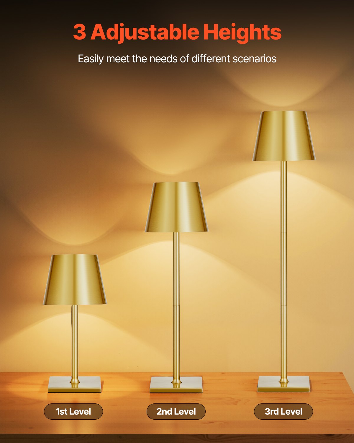 Cordless Rechargeable Battery Table Lamp with Adjustable Head, Metallic Finish, Set of 2 — detail view 2