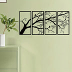 Luxury Metal Wall Art Decor Set Of 4 - Black Tree Of Life Sculpture