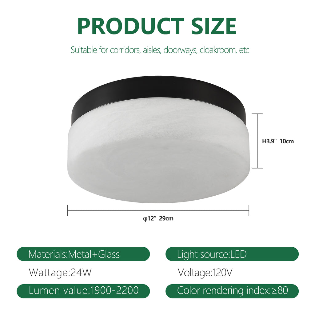 Black 12 in. LED Flush Mount Ceiling Light, Round Low-Profile Fixture