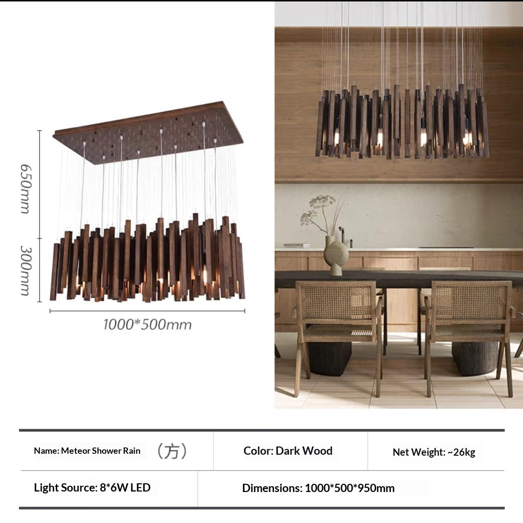 Minimalist Wood Chandelier, Light or Dark Finish, 16–47 in.
