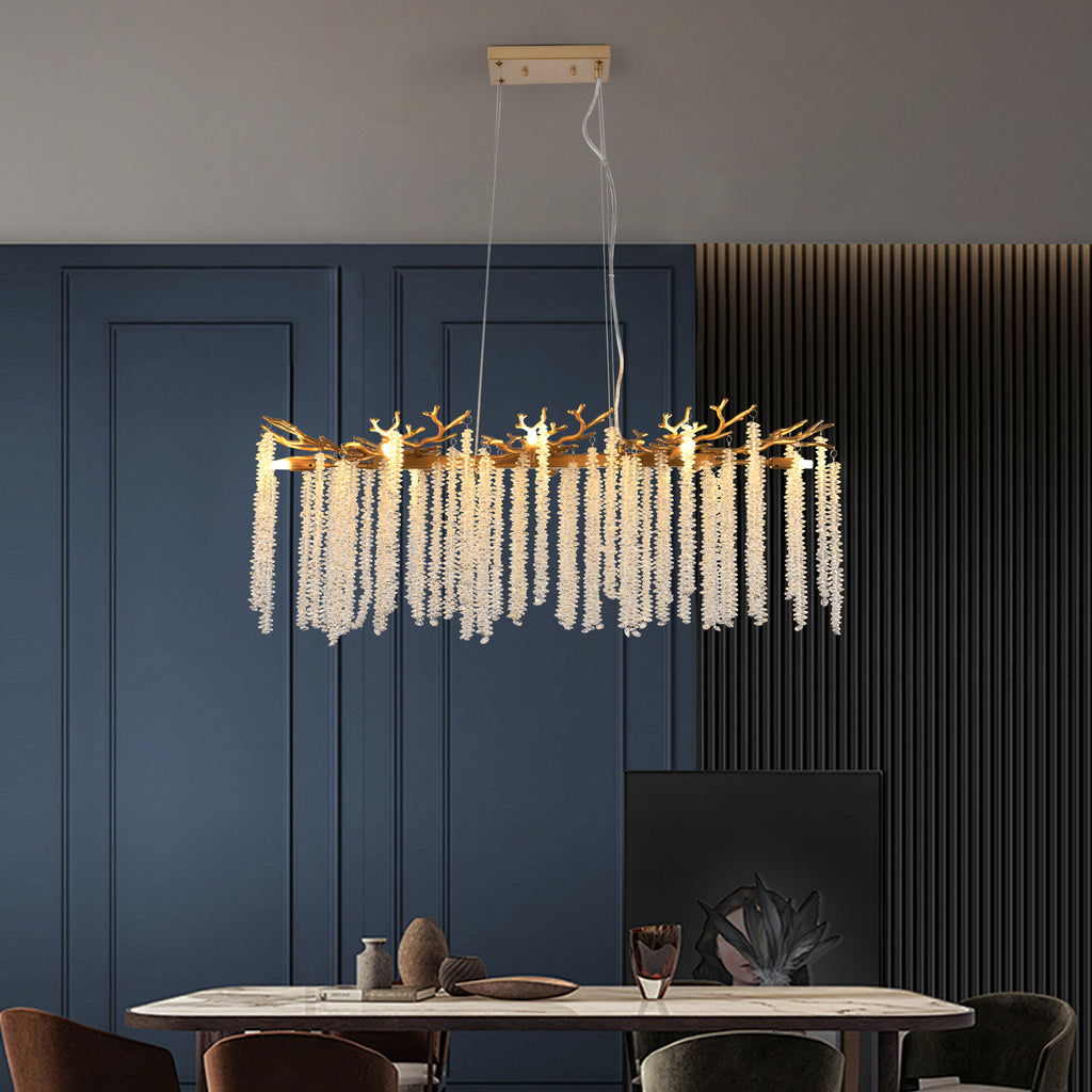 Cascading Crystal Pendant Light, 39 In. Gold Iron Frame