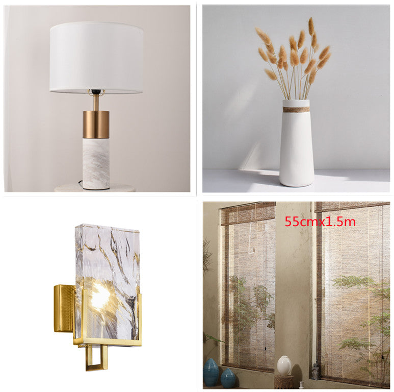 White Marble and Brass Table Lamp, White Drum Shade, 22 Inch