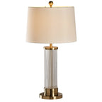 Fluted Glass Column Table Lamp, Brass Base, Tapered Shade