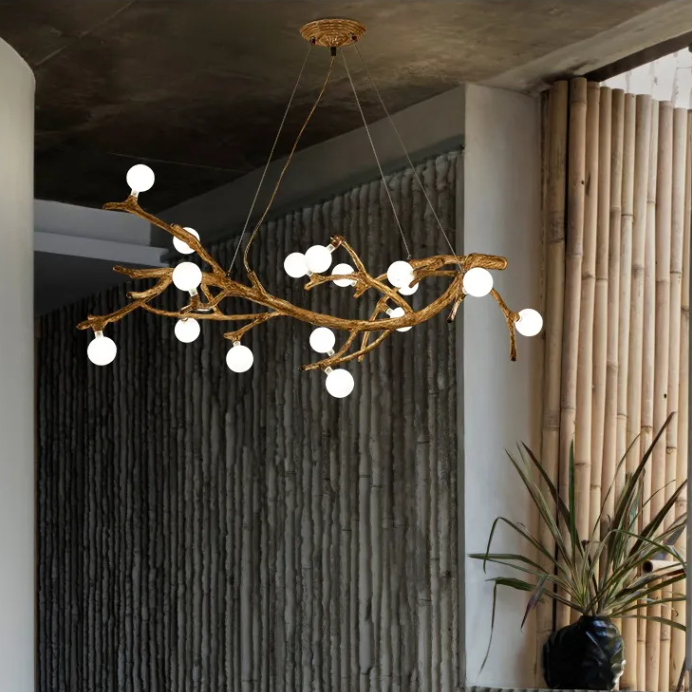 10-Light Tree Branch Chandelier, Wabi-Sabi Resin, Warm LED