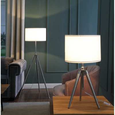Mid-Century Adjustable Tripod Floor Lamp, Chrome Metal Finish, 47-64 in.