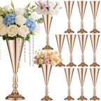 Golden Metal Trumpet Flower Vase, Wedding Centerpiece Decor, Set of 2