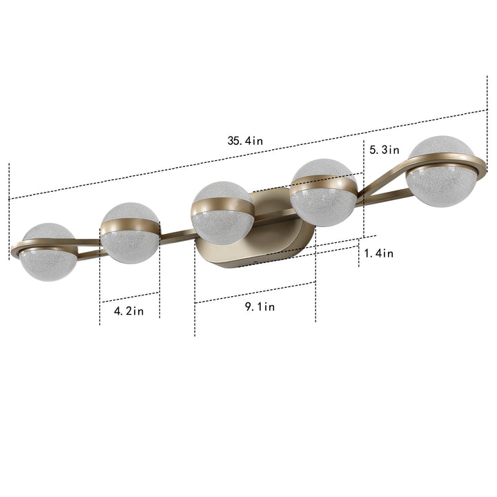 Dimension diagram for Modern 5-Light Bathroom Vanity Light Fixture, Wall-Mounted Over Mirror, for Powder Room