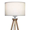 Tall Corner LED Floor Lamp, Three-Legged Wood Base, Brown Finish