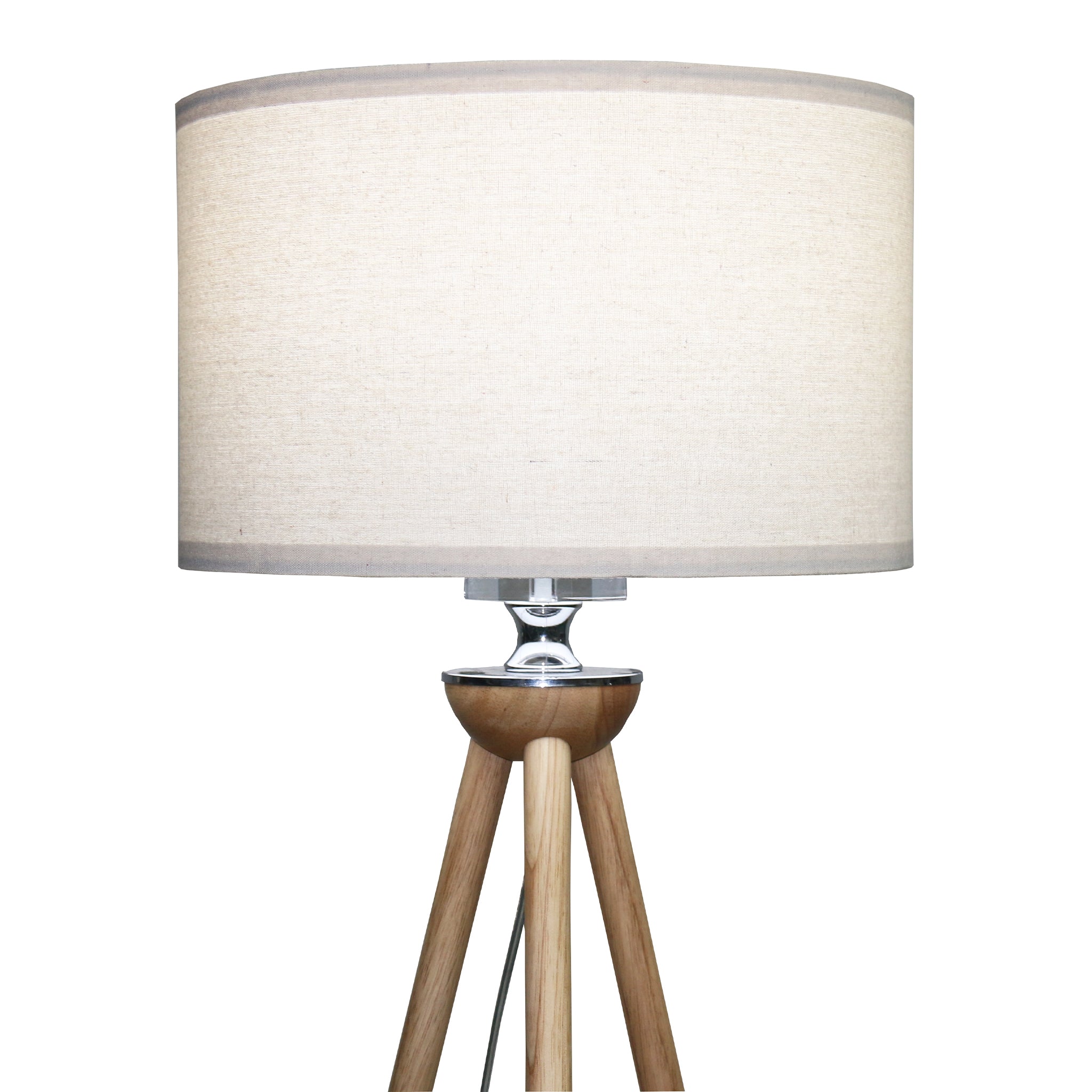 Tall Corner LED Floor Lamp, Three-Legged Wood Base, Brown Finish