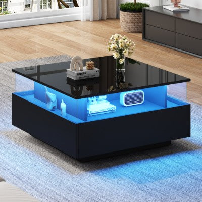Modern LED Coffee Table with Sliding-Drawer Storage