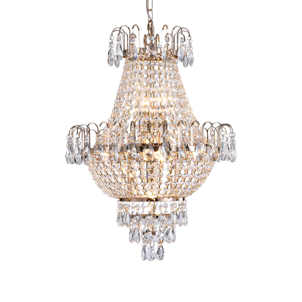 Gold Crystal Chandelier, Iron Frame, 17 In. Wide × 59 In. Tall