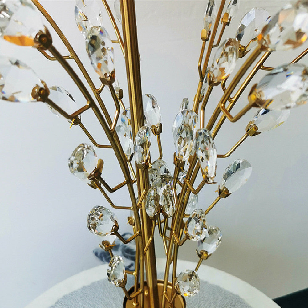 Gold Crystal Branch Table Lamp, White Drum Shade, 30 Inch