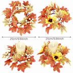 2 Pcs 9.8 Inch Fall Candle Rings Wreaths Candlestick Decorative Rattan