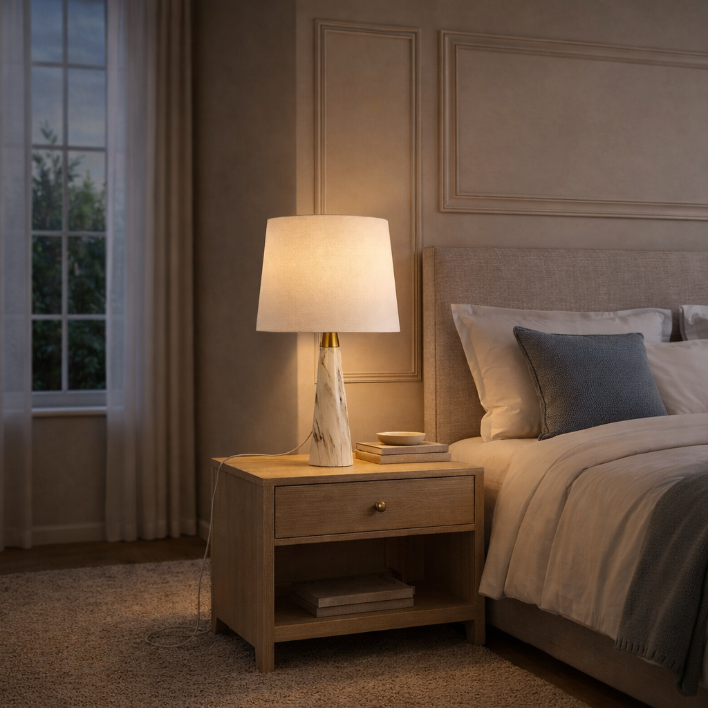 Enclave Hydro White Table Lamp With On Off Switch Faux Marble Base Fab