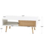 Rattan Coffee Table with Sliding Storage Door, 41 in