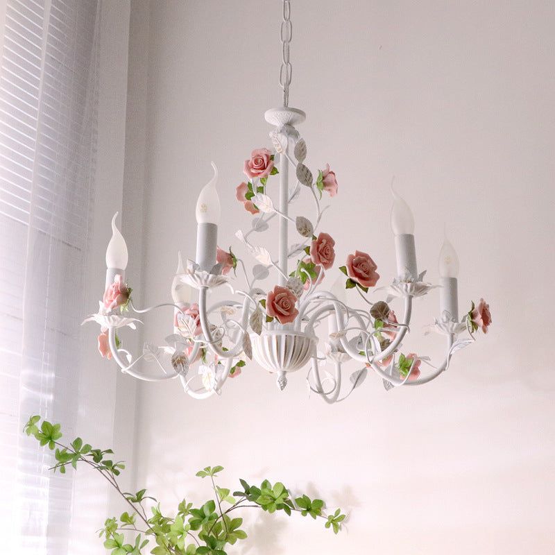 French Wrought Iron Floral Chandelier, 3, 6 or 8 Lights