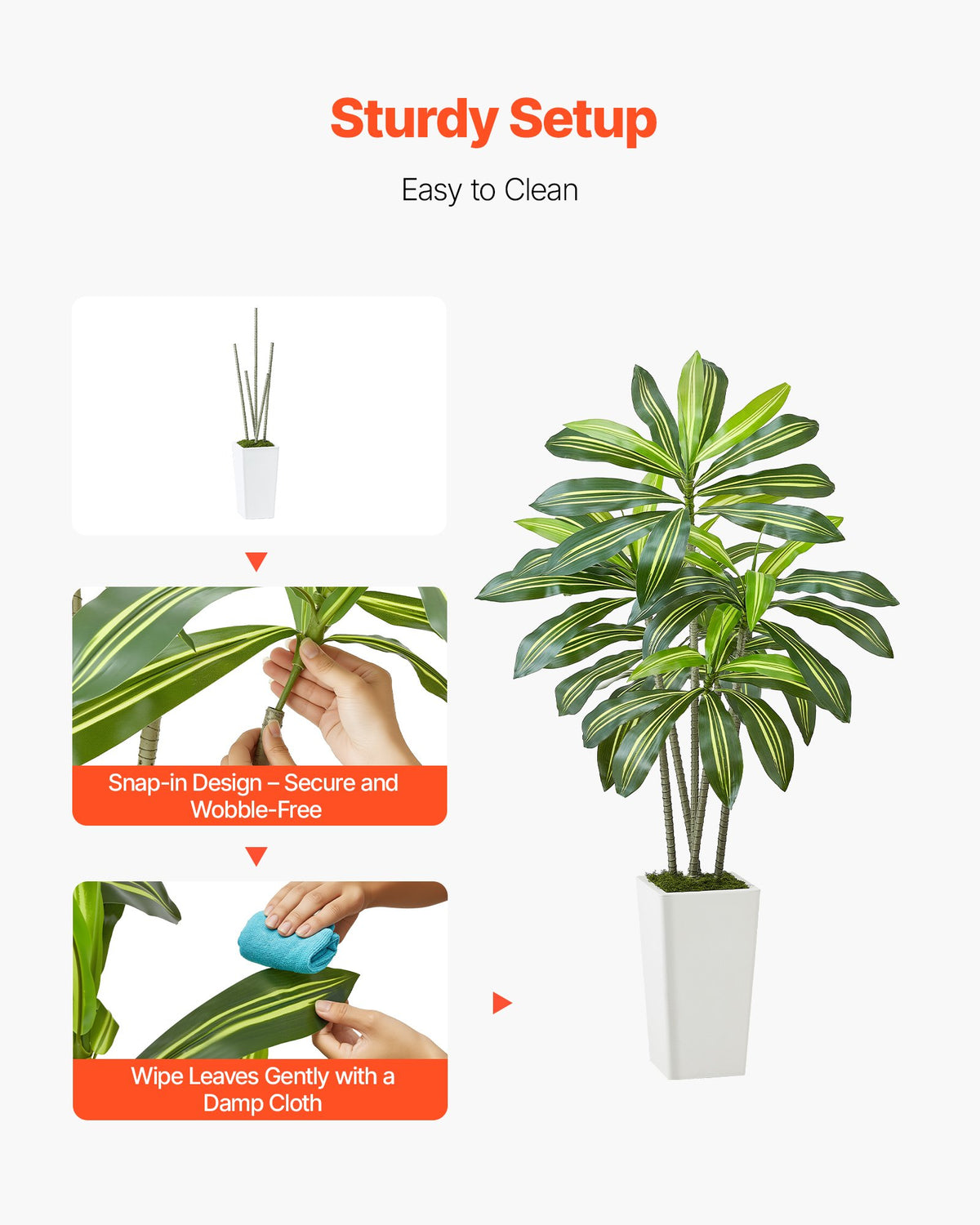 Artificial Dracaena Tree, 5 ft Faux Potted Plant, Green, for Living Room Corner — detail view 3