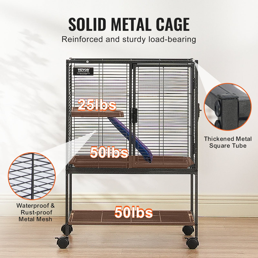 34' Metal Small Animal Cage 2-Tier Rolling Ferret Cage With Tray A Ram