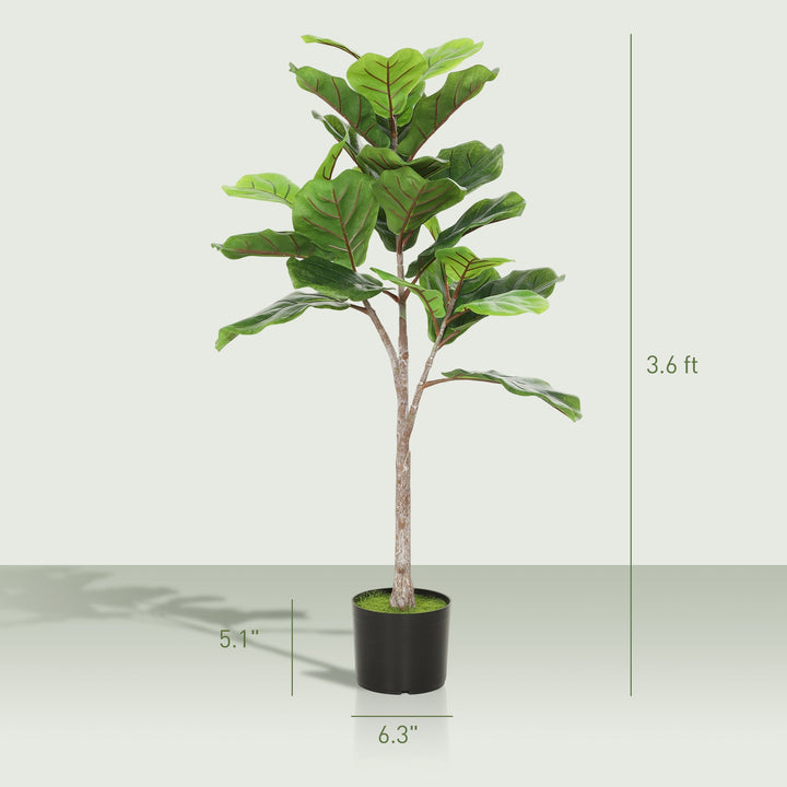Dimension diagram for Artificial Fiddle Leaf Fig Tree, 43 in. Faux Potted Plant, Green, for Living Room