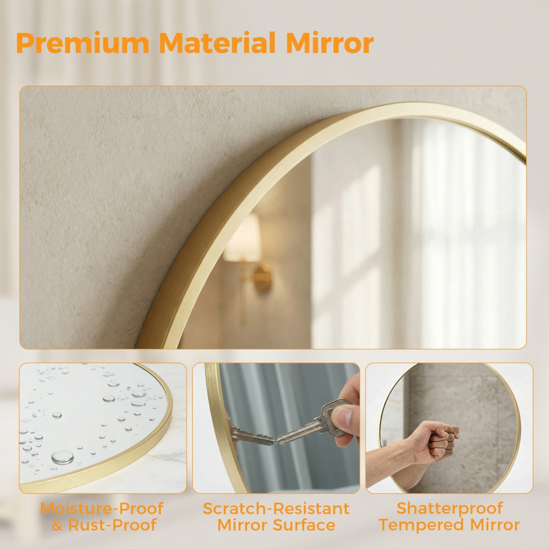 Round Wall Mirror, Slim Metal Frame, Black or Gold, 20 to 28 in. for Bathroom Vanity — detail view 2