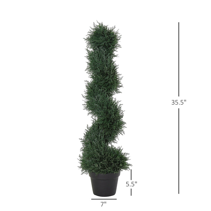 Dimension diagram for Artificial Spiral Cedar Topiary Tree, 3 ft Faux Plant, Dark Green, for Entryway