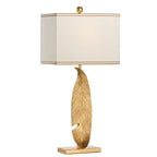 Gold Feather Table Lamp, Cream Rectangular Shade