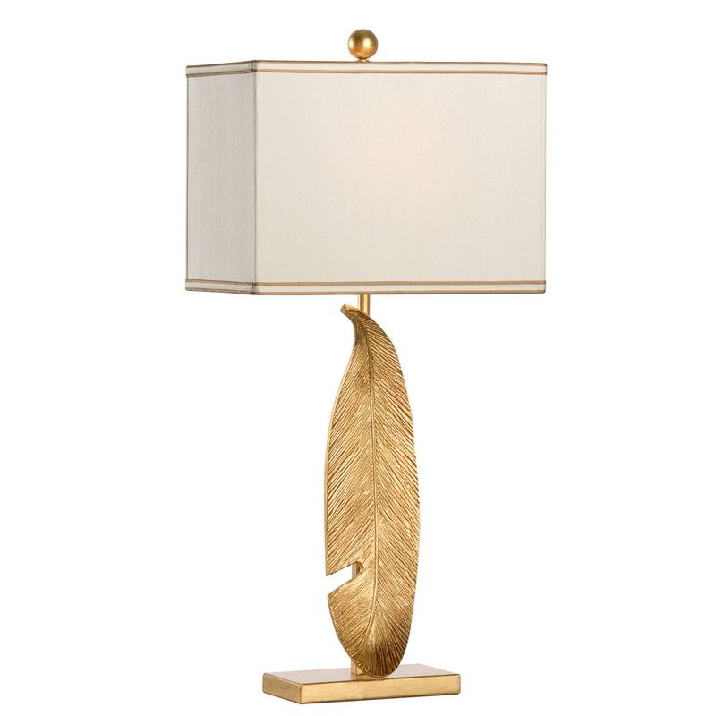 Gold Feather Table Lamp, Cream Rectangular Shade