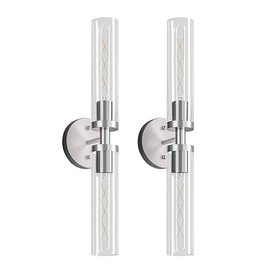 Wall Sconce Light, Brushed Nickel Finish, Clear Glass Shade, Set of 2 for Hallway — detail view 2