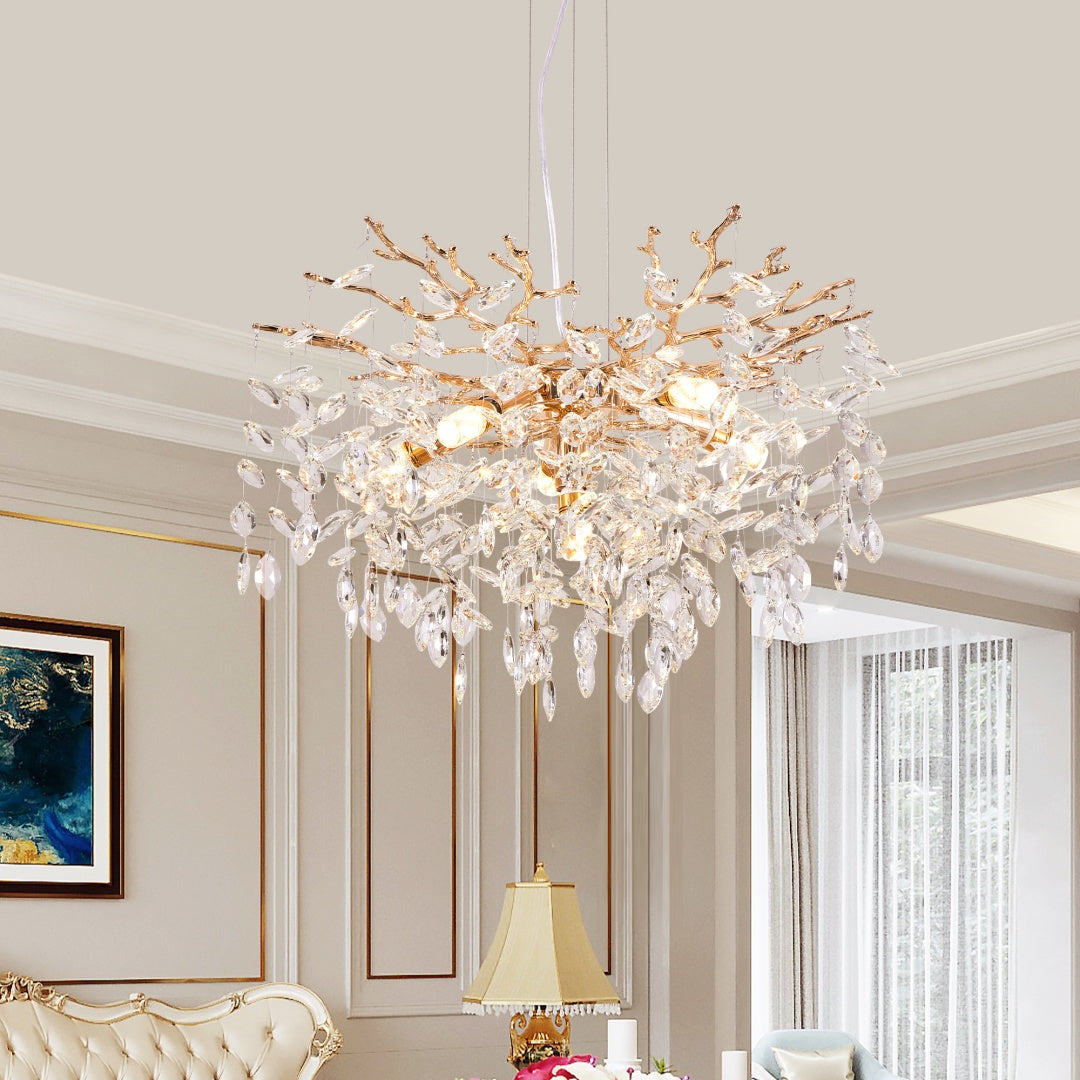 Gold Crystal Tree Branch Chandelier, Modern Luxury Pendant Light Fixture
