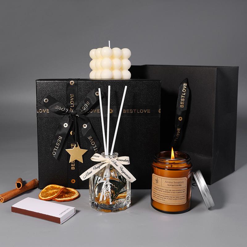 Aromatherapy Soy Wax Scented Candle Gift Set, Black Presentation Box, for Home Fragrance