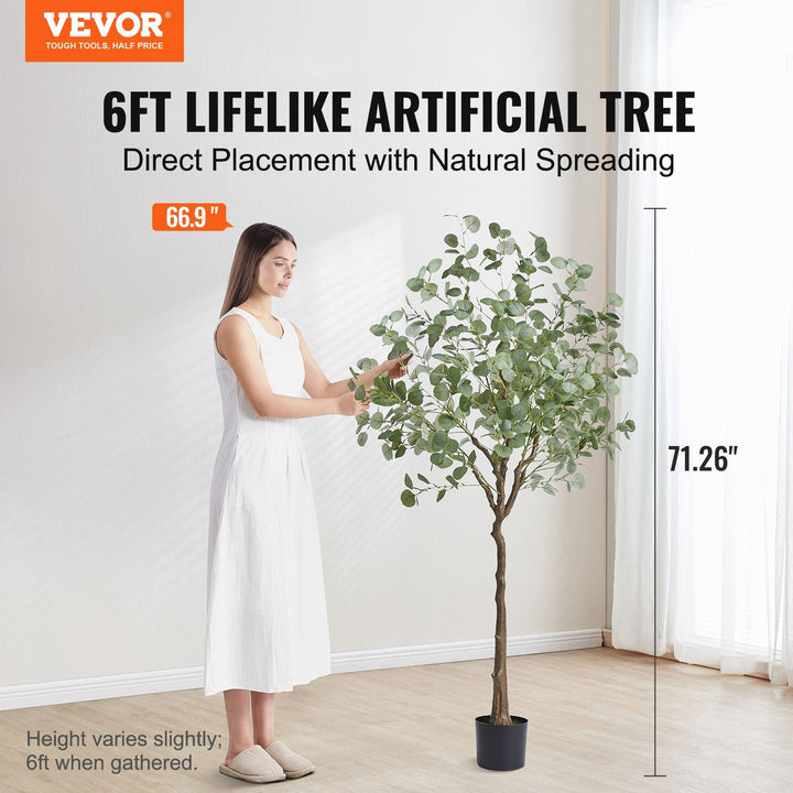 Dimension diagram for Artificial Eucalyptus Tree, Faux PE Potted Plant, Green, for Living Room Corner