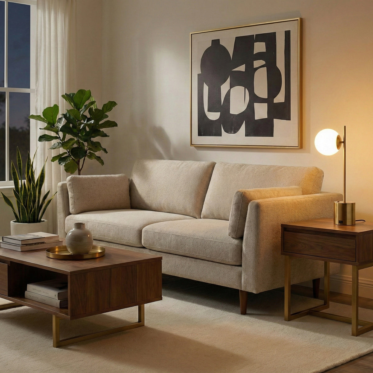 Modern Brass Metal Table Lamp with White Glass Globe Shade, Small — detail view 3