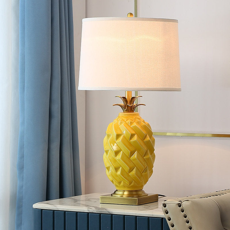Ceramic Pineapple Table Lamp, Yellow with Brass-Tone Base