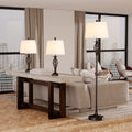 Vintage Metal Table & Floor Lamp Set, White Fabric Shade, Set of 3