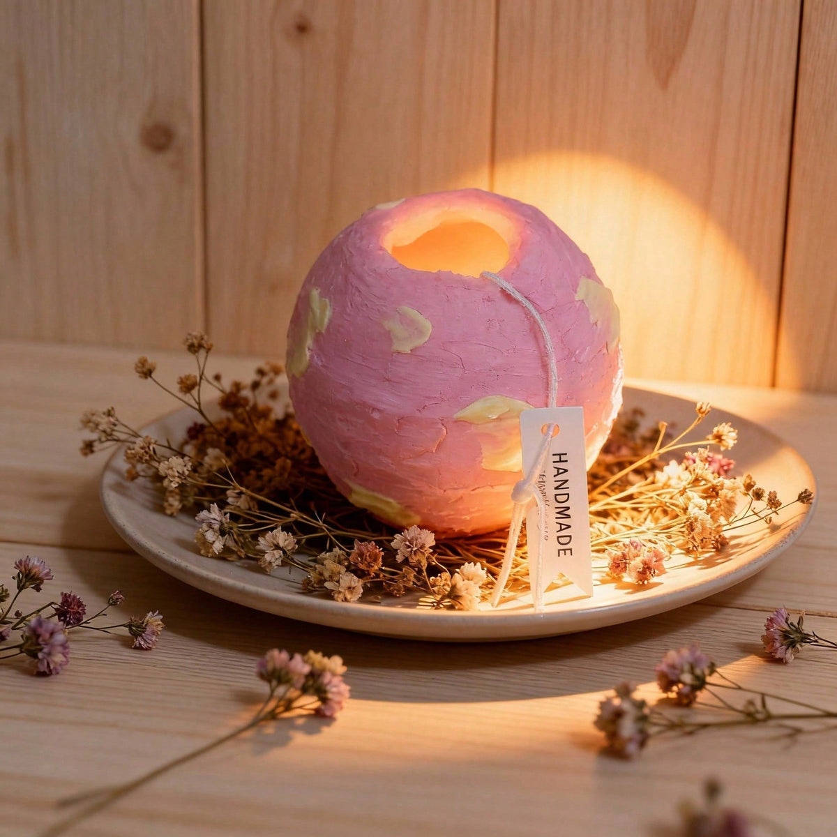 Spinning Globe Scented Candle, Hand-Poured Wax with Rotating Design, for Home Decor Accent — Pink