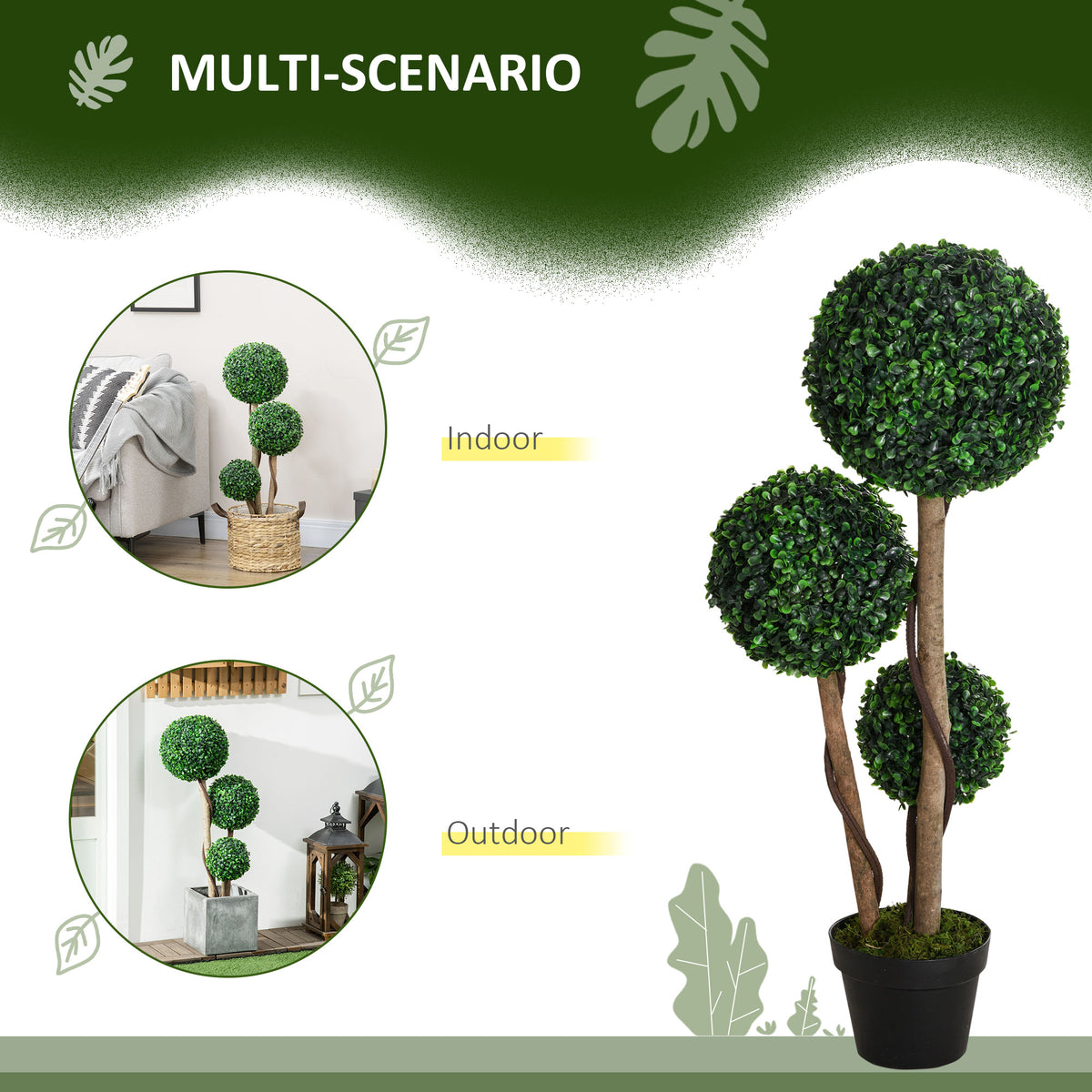 Artificial Boxwood Tree, Indoor Outdoor Faux Potted Plant, Dark Green, for Living Room Corner — detail view 3