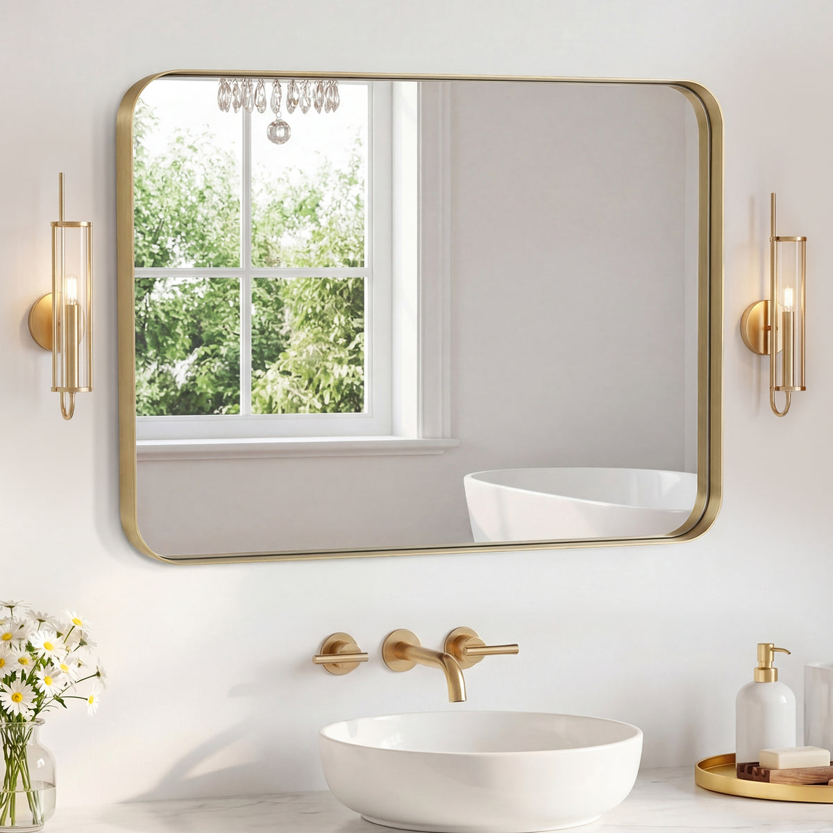 Rectangular Metal Frame Wall Mirror, Full-Length Border, Black, Silver or Gold, 32 x 40 or 32 x 48 in. — detail view
