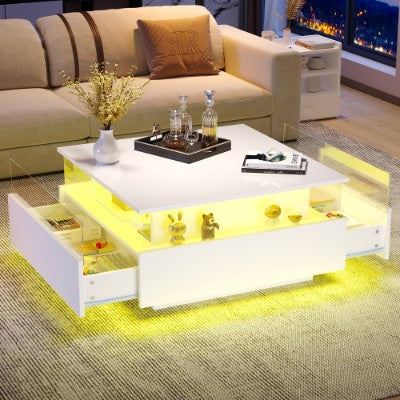 Modern LED Coffee Table with Sliding-Drawer Storage