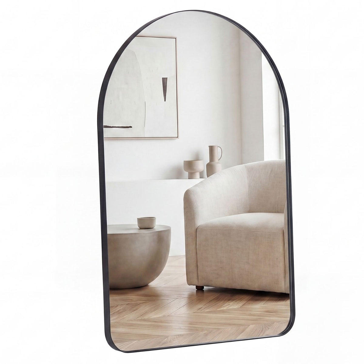 Arched Metal Frame Wall Mirror, Modern Bathroom Vanity Mirror Over Sink — detail view 3